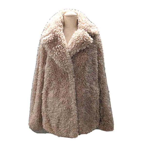 🆕 Kensie reversible fauxfur teddy coat Large nude - Picture 1 of 9